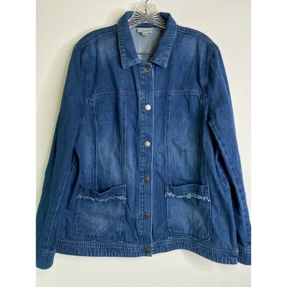J.jill DENIM size XL long sleeve button up jacket pockets 100% cotton - Picture 2 of 9